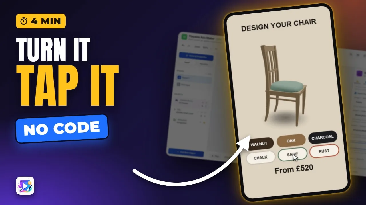 3D Product Playable Ads: Import a GLB, Turn, Zoom, Recolour — video thumbnail