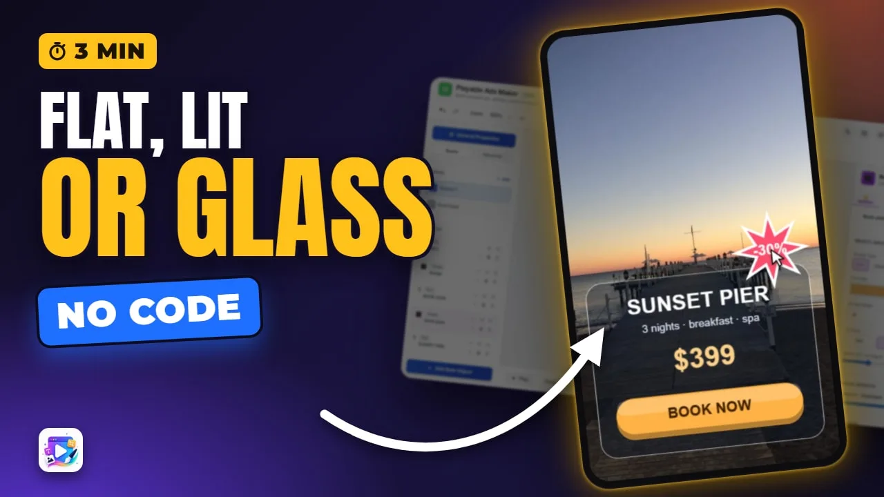 Shapes in Playable Ads: 3D Buttons and Glass Panels (No Code) — video thumbnail